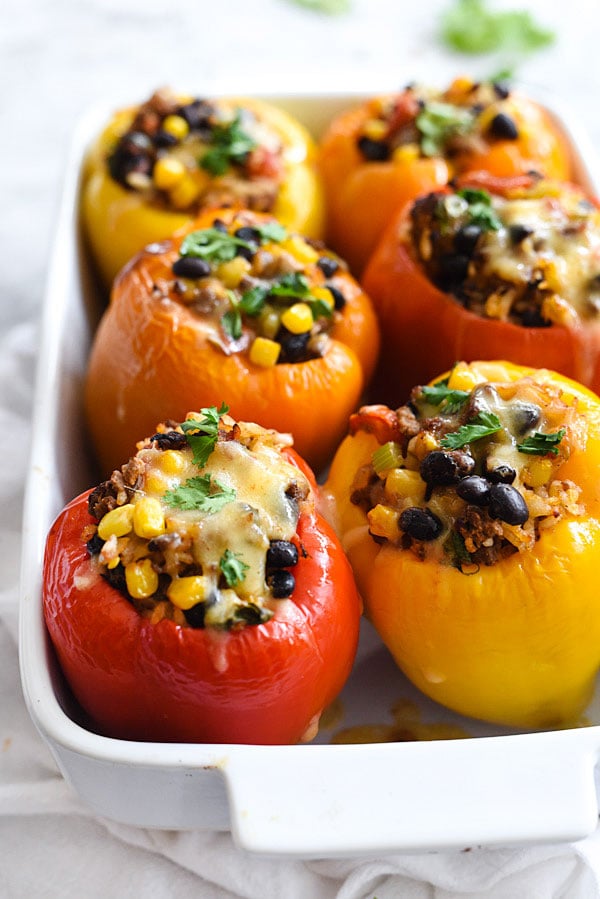 Southwestern Stuffed Peppers | foodiecrush.com #beef #easy #healthy #recipe 