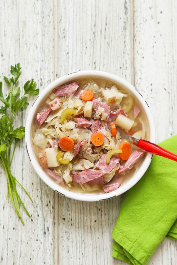 Crockpot Corned Beef and Cabbage Soup from pipandebby.com on foodiecrush.com