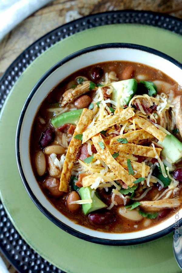 Sweet and Smoky BBQ Chicken Chili (Slow Cooker or Stove Top) from carlsbadcravings.com on foodiecrush.com