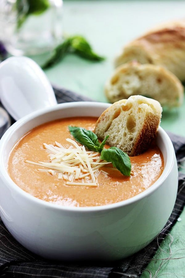 Slow Cooker Tomato Basil Parmesan Soup from lecremedelacrumb.com on foodiecrush.com