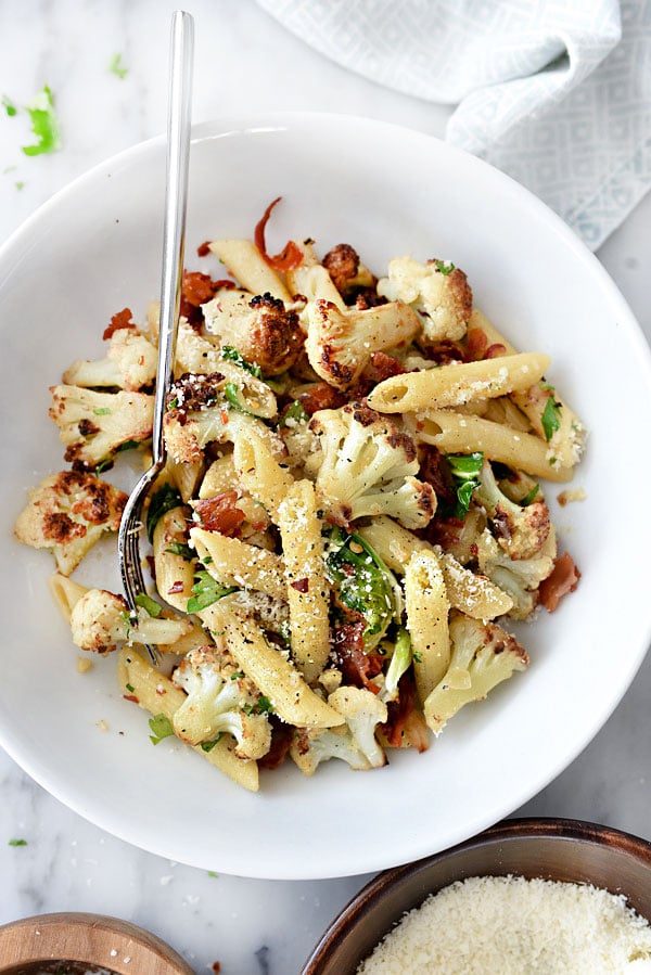 Penne Pasta With Cauliflower and Pancetta | foodiecrush.com