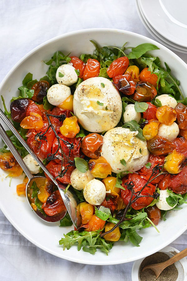 Roasted Tomato Caprese Salad | foodiecrush.com