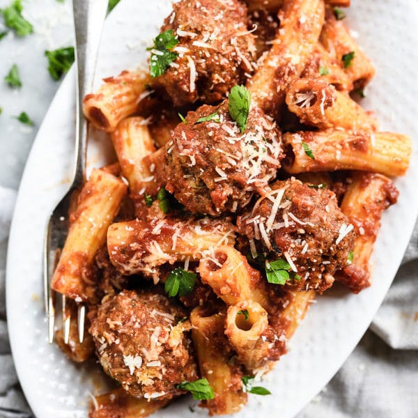 Meatballs with Tomato Sauce, the meatballs are cooked right in the sauce so they're super tender | foodiecrush.com