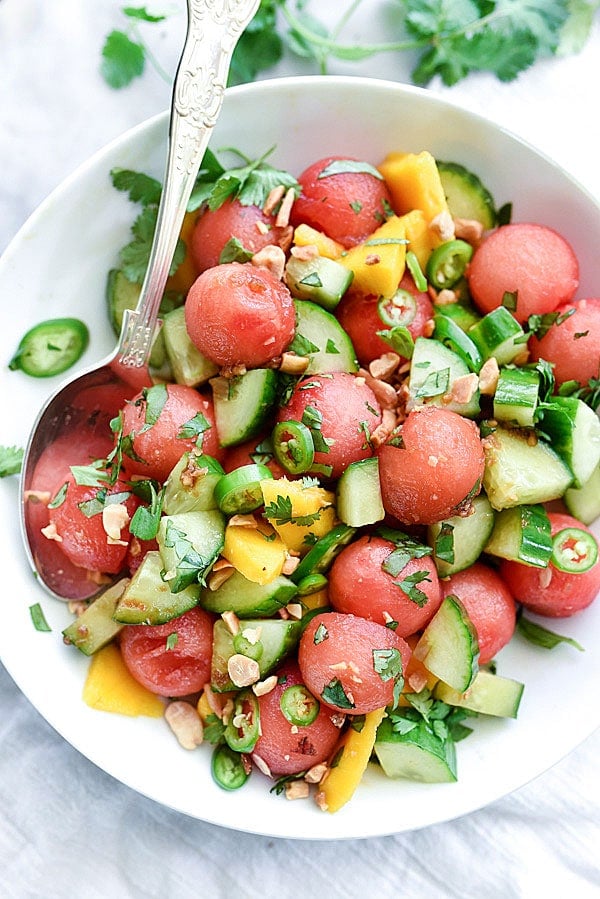 Cucumber Basil and Watermelon Salad | #summer #recipes #limejuice #vegan foodiecrush.com