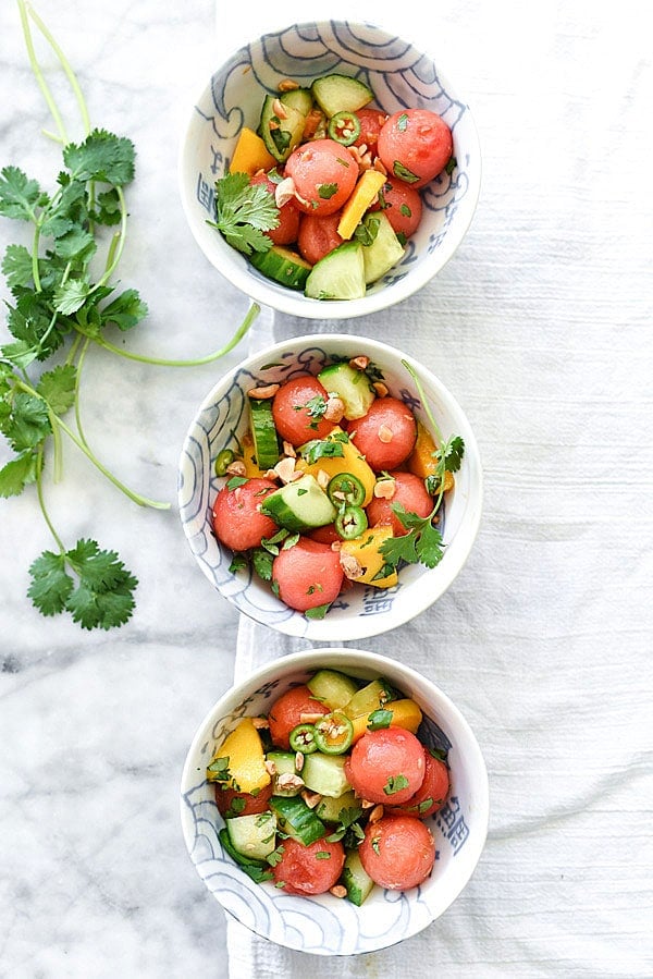 Cucumber Basil and Watermelon Salad | #summer #recipes #limejuice #vegan foodiecrush.com