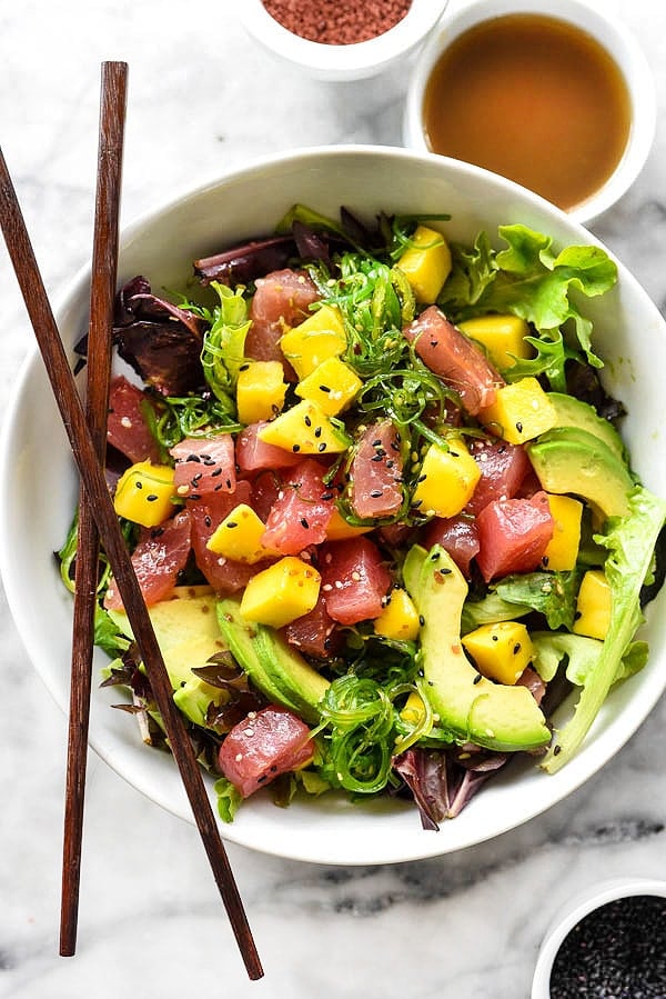 Ahi Tuna Poke Salad with Mango | foodiecrush.com