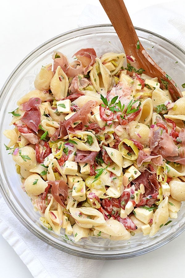 Macaroni Salad with Smoked Mozzarella and Prosciutto | #easy #recipe #Italian foodiecrush.com