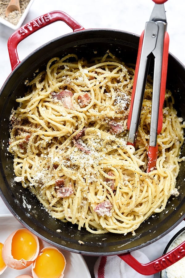Spaghetti alla Carbonara recipe | foodiecrush.com 