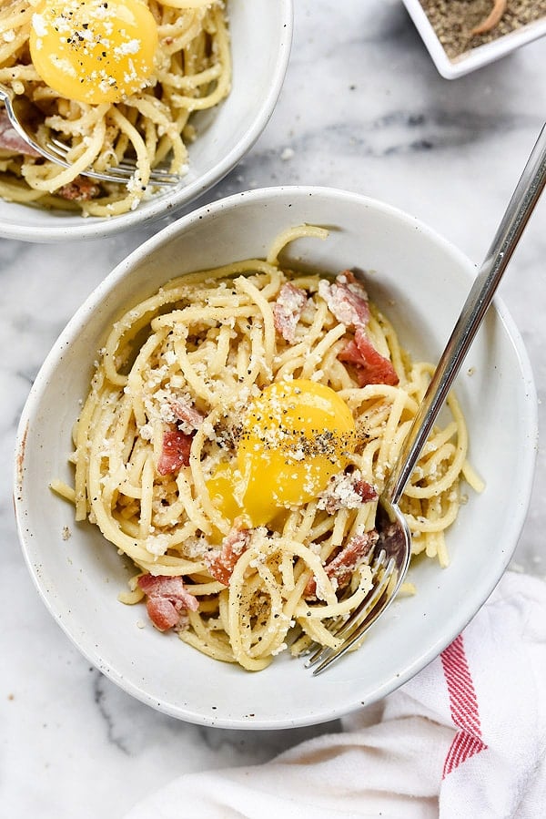 Spaghetti alla Carbonara recipe | foodiecrush.com