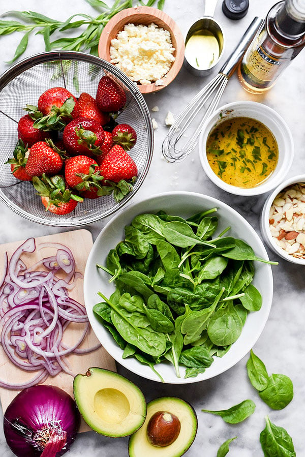 Strawberry and Avocado Spinach Salad with Chicken | foodiecrush.com
