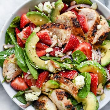 Strawberry and Avocado Spinach Salad with Chicken | foodiecrush.com