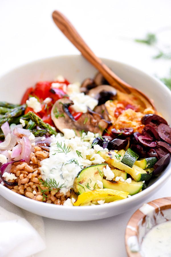 Chopped Grilled Vegetables with Farro Bowl | #recipe #healthy #veggies foodiecrush.com