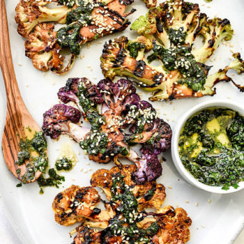 Grilled Cauliflower Steaks with Asian Gremolata for a veggie spin on grilling steaks | foodiecrush.com