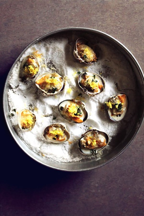 Littleneck Clams with Lemon, Thyme and Parmesan from The Rhubarbarians on foodiecrush.com 