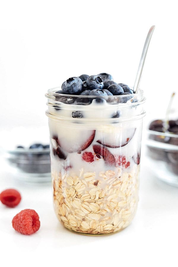 Cherry Berry and Banana Overnight Oats from foodiecrush.com on foodiecrush.com