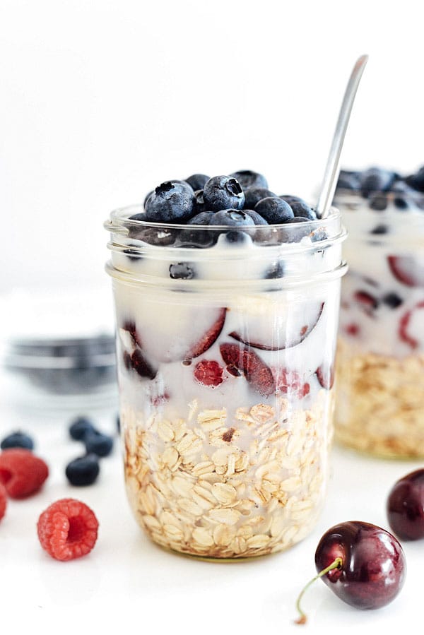 Cherry Berry and Banana Overnight Oats | foodiecrush.com