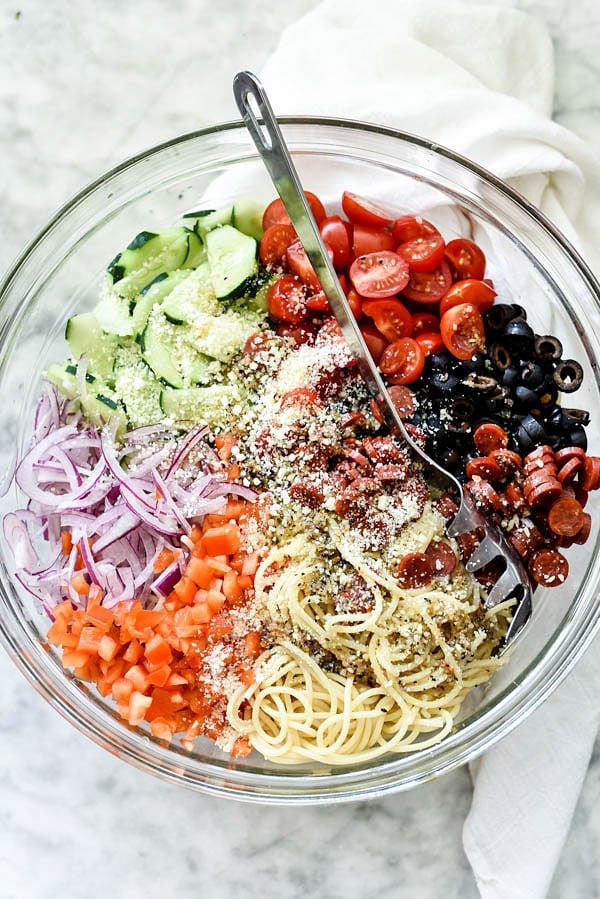 Easy Italian Pasta Salad with Pepperoni | foodiecrush.com
