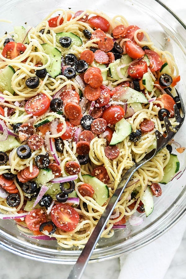 Easy Italian Spaghetti Pasta Salad | foodiecrush.com