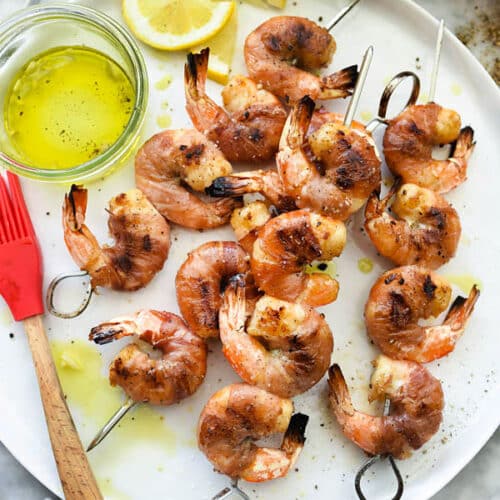 Prosciutto Wrapped Grilled Shrimp Skewers | foodiecrush.com