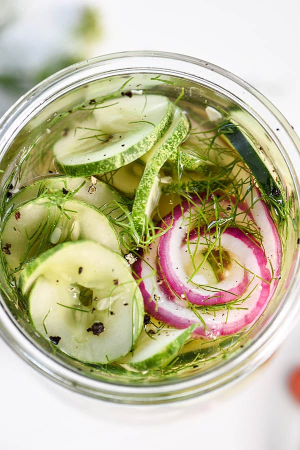 Spiralized Refrigerator Dilly Pickles | foodiecrush.com 