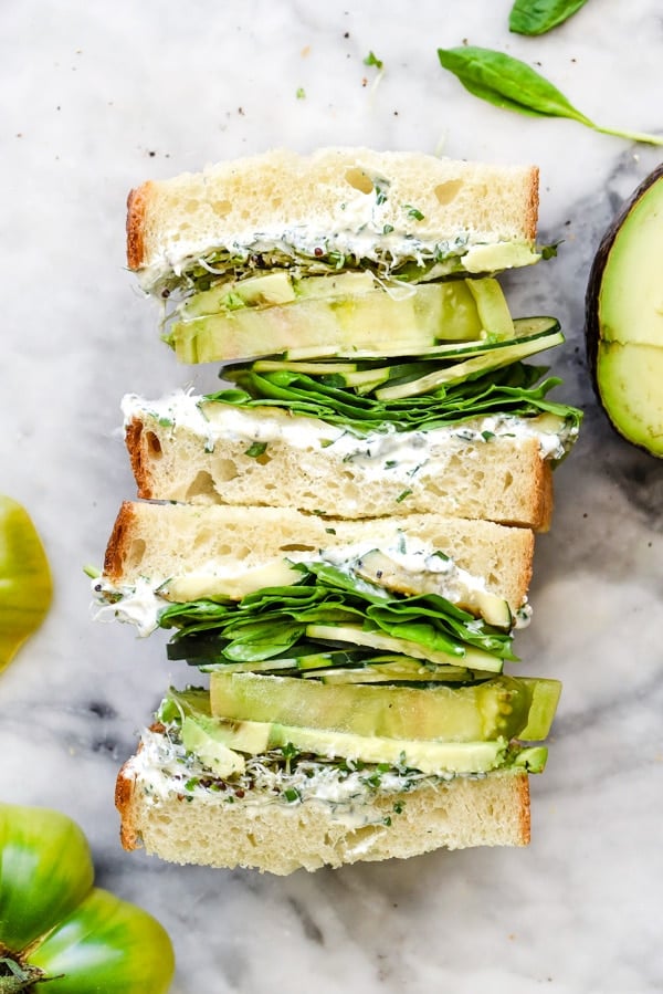 Green Goddess Cream Cheese Sandwich | #healthy #spinach #recipes foodiecrush.com