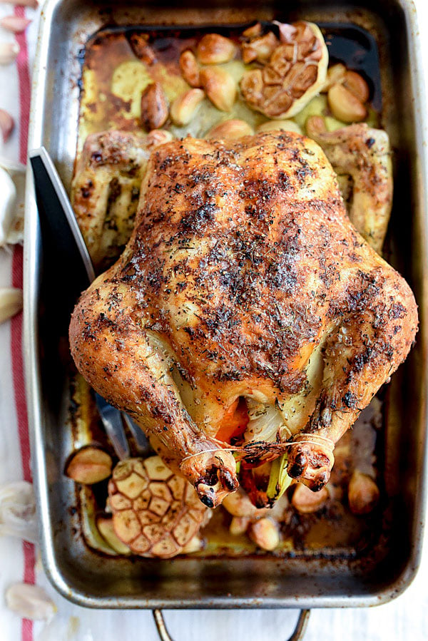 40 Cloves of Garlic Roast Chicken Recipe | foodiecrush.com