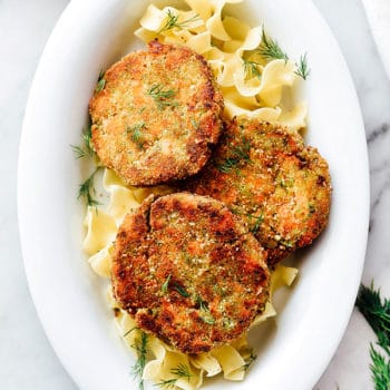 Salmon Cakes with Red Pepper Cream Sauce | foodiecrush.com