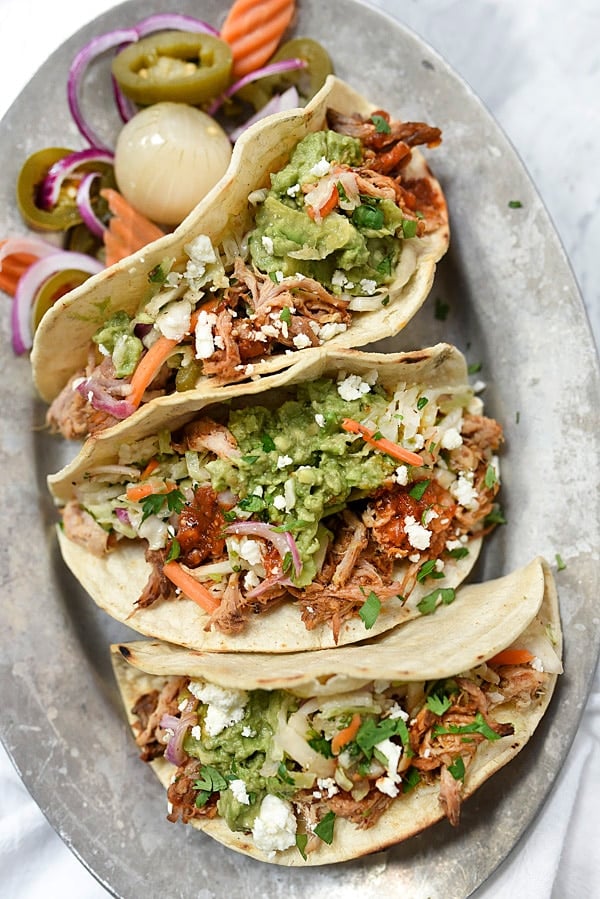 Smoky Slow Cooker Pork Tacos Recipe | foodiecrush.com