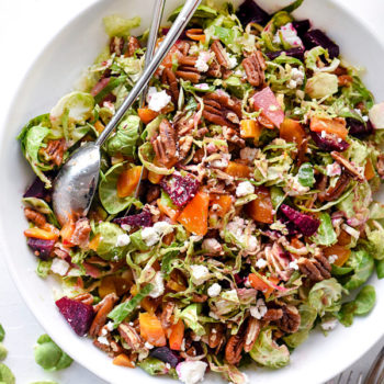 Shaved Brussels Sprouts Salad With Roasted Beets, Pecans and Goat Cheese | foodiecrush.com