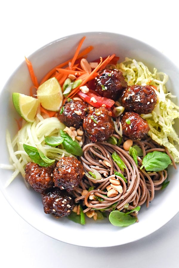 Soba Noodles With Sriracha Meatballs