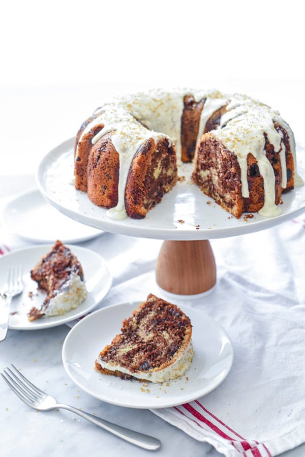 Vanilla and Chocolate Marbled Bundt Cake on foodiecrush.com