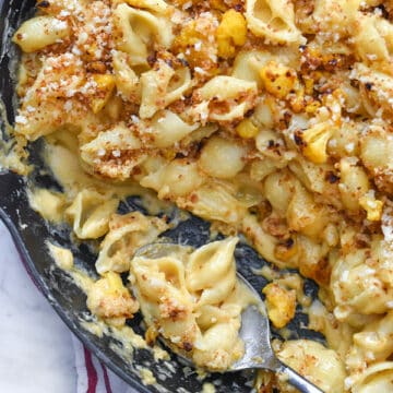 Skillet Cauliflower Mac and Cheese sneaks in a little healthy to everyone's favorite comfort food | foodiecrush.com