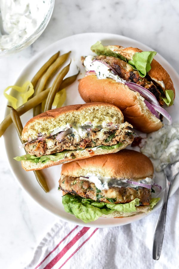 Greek Turkey Burgers (+ Tzatziki Sauce!) | foodiecrush.com