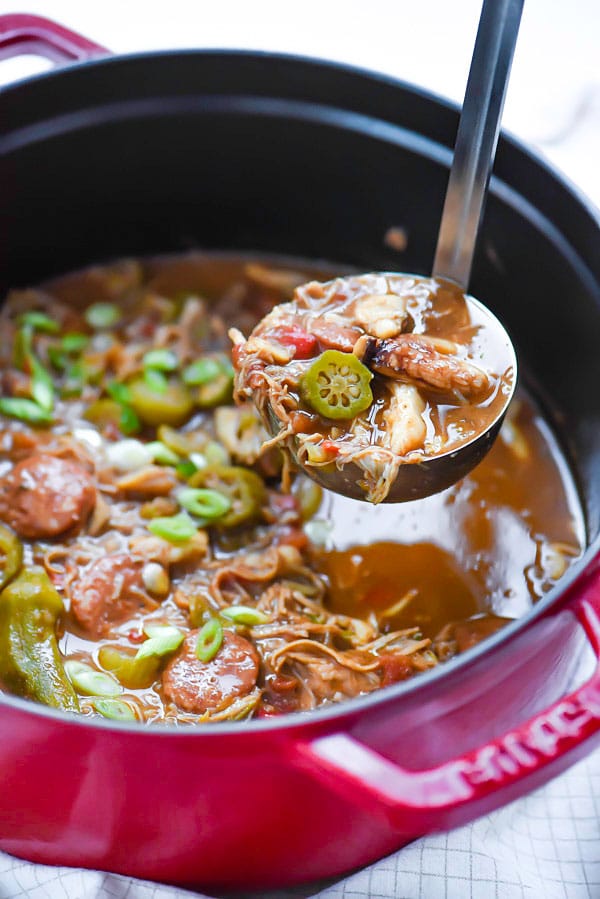 Chicken, Crab and Andouille Gumbo Recipe | foodiecrush.com