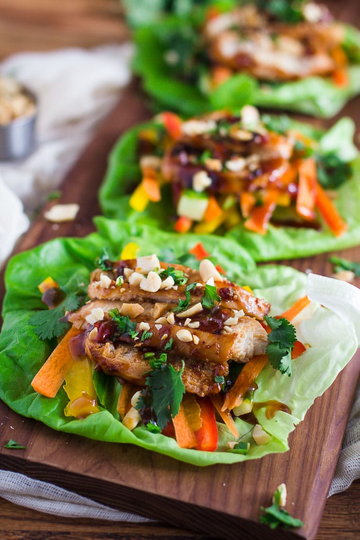 Healthy Thai Chicken Lettuce Wraps from bbritnell.com on foodiecrush.com