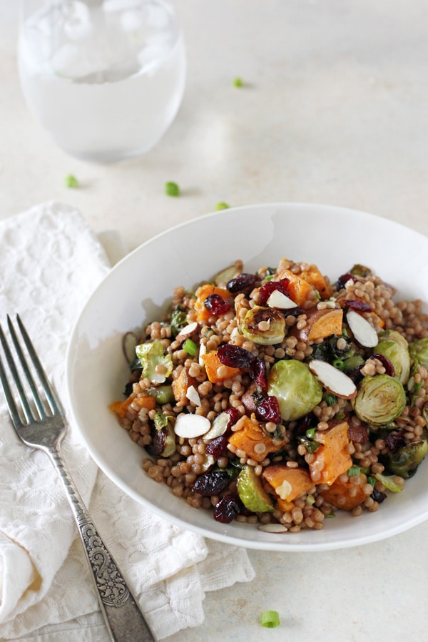 Brussels Sprout and Sweet Potato Israeli Couscous Salad from Oh My Veggies | foodiecrush.com