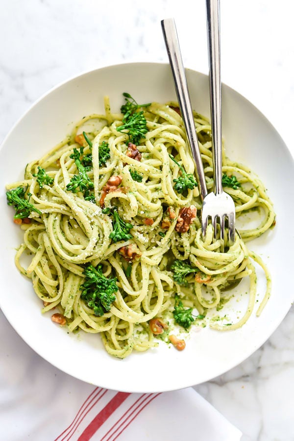 Linguine With Broccolini And Walnut Pesto Foodiecrush Com