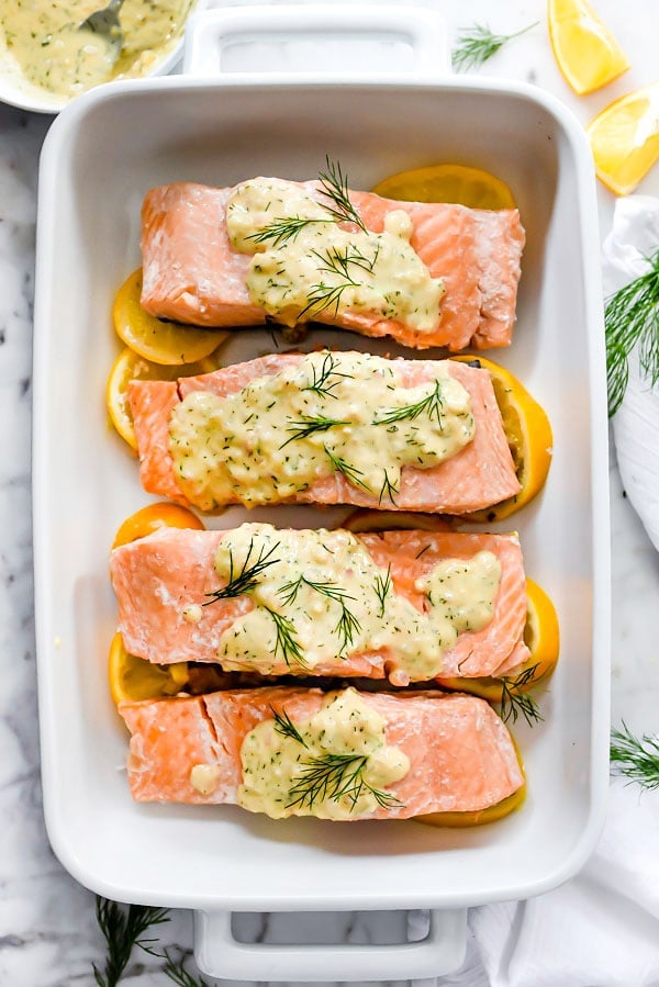 Poached Salmon With Mustard Dill Sauce | foodiecrush.com