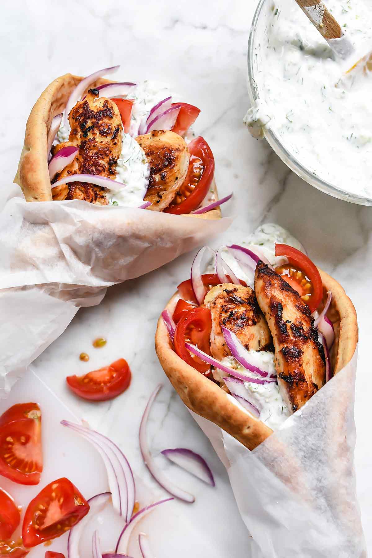 Easy Chicken Gyro Recipe (with Tzatziki Sauce) | foodiecrush.com