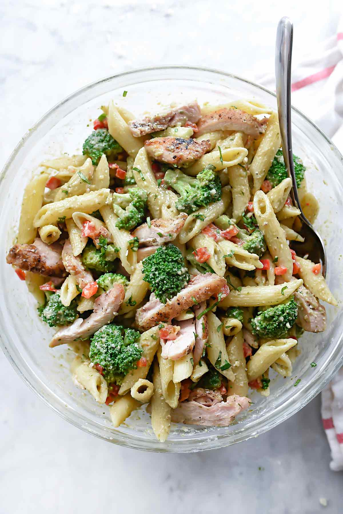 Creamy Chicken Penne with Pesto and Broccoli | foodiecrush.com