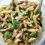 Creamy Chicken Pesto Penne with Broccoli | foodiecrush.com