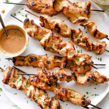 Grilled Chicken Satay with Lighter Almond Dipping Sauce Recipe | foodiecrush.com