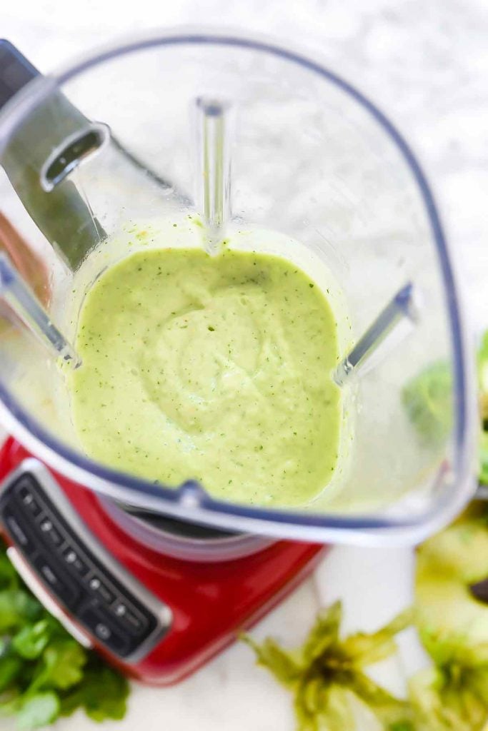 creamy green salsa in blender