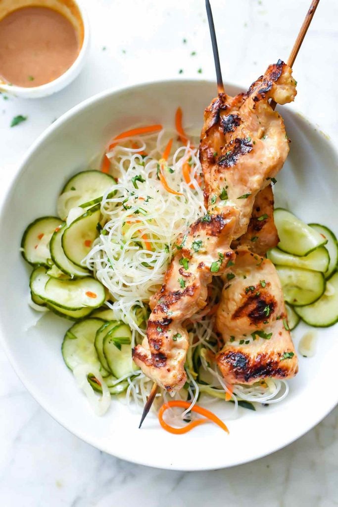 Fresh and Easy Vietnamese Noodle Salad with Chicken Sate | foodiecrush.com