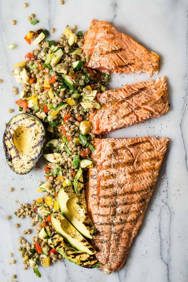 Grilled King Salmon with Lentil Salad from foodnessgracious.com on foodiecrush.com