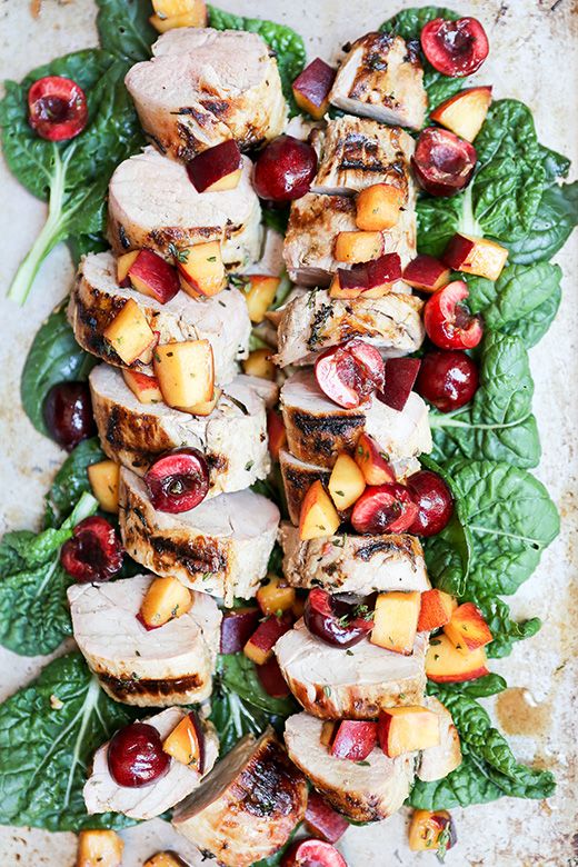 Grilled Pork Tenderloin with Peach-Cherry Salsa from floatingkitchen.net on foodiecrush.com