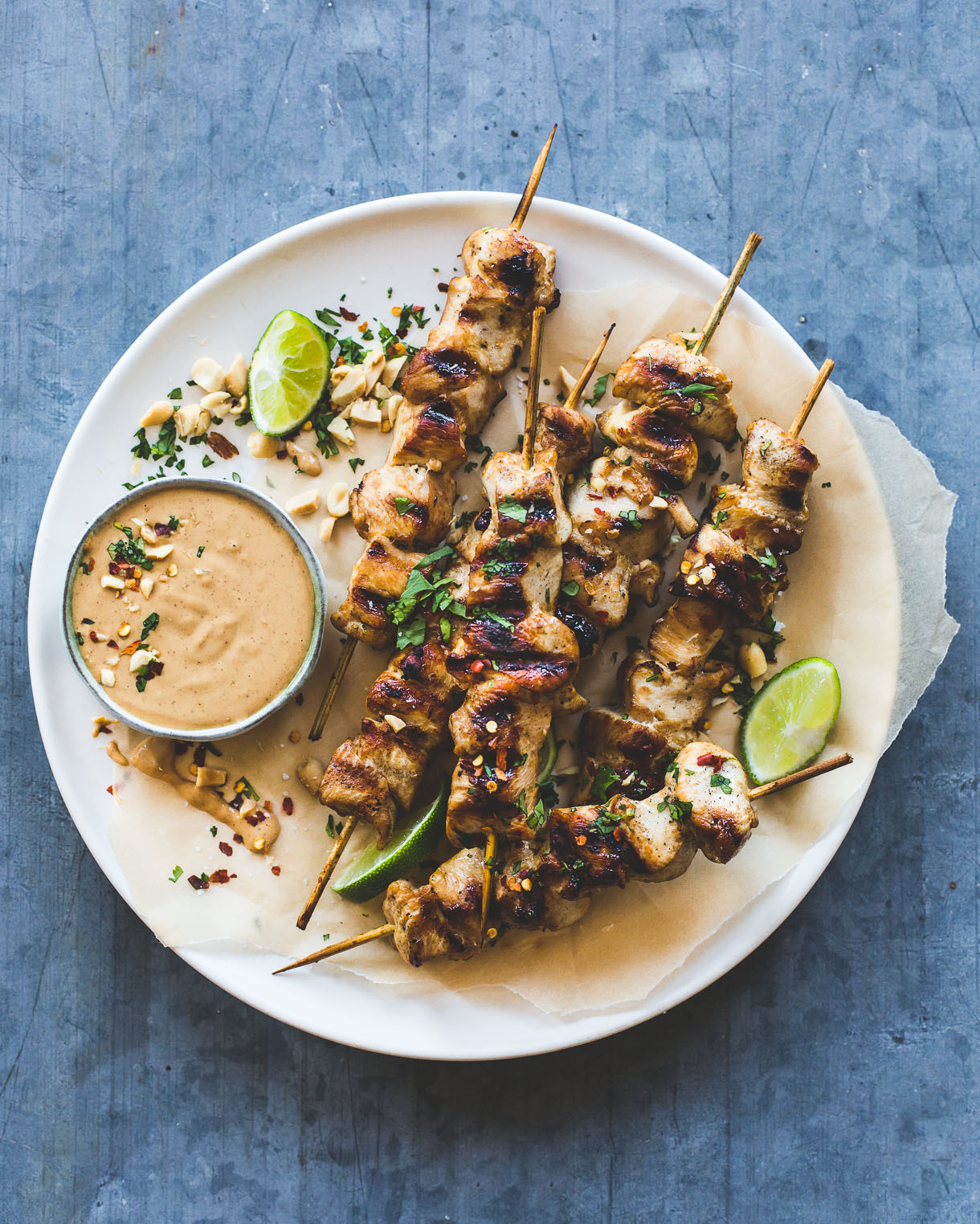 Sizzlin' Thai Chicken Skewers with Peanut Sauce from heartbeetkitchen.com on foodiecrush.com