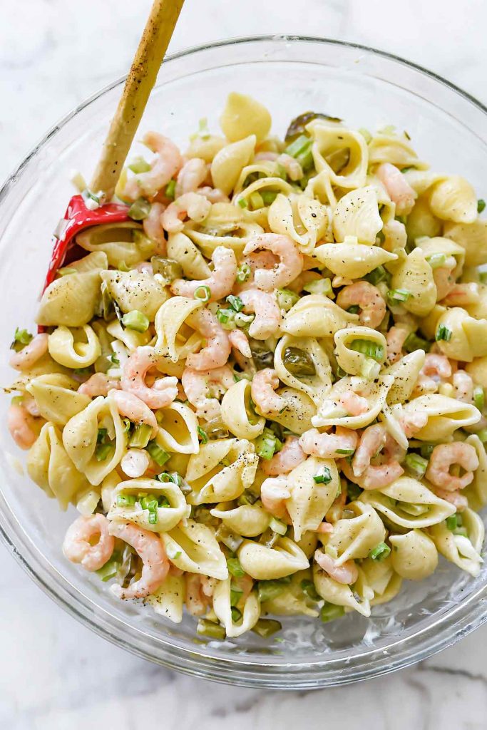 Homemade Classic Bay Shrimp Pasta Salad | foodiecrush.com