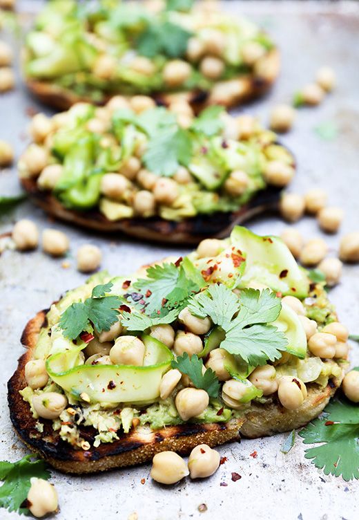 Grilled Avocado Toast with Spicy Marinated Chickpeas and Zucchini from floatingkitchen.net on foodiecrush.com