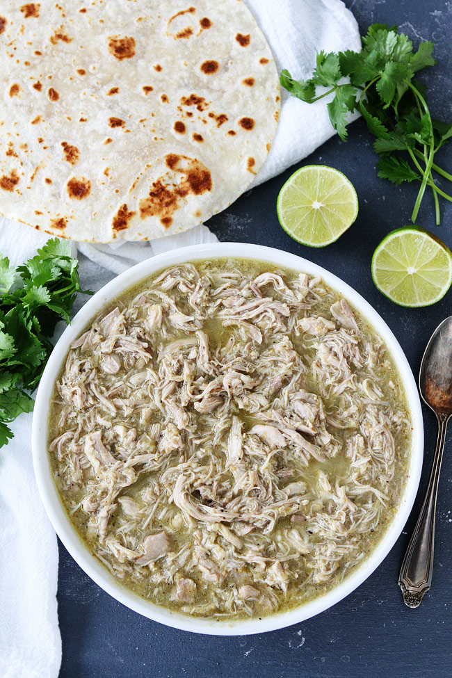 4-Ingredient Instant Pot Chicken Chile Verde from twopeasandtheirpod.com on foodiecrush.com